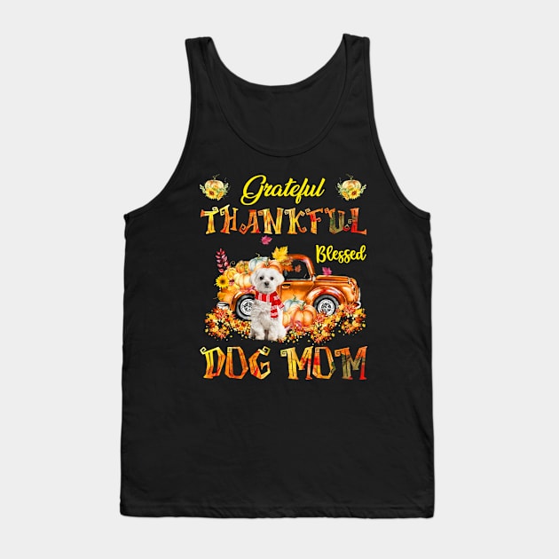 White Maltese Pumpkin Thankful Grateful Blessed Dog Mom Tank Top by Benko Clarence